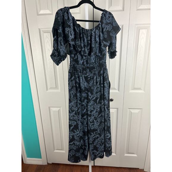 Lauren Ralph Lauren Floral Crepe Off-The-Shoulder Jumpsuit Wide Leg Cropped 14 - Picture 8 of 9